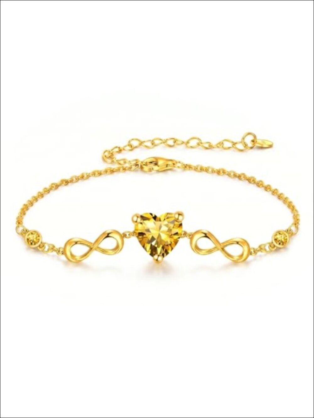 14K Gold Plated Infinity Heart Birthstone Link Bracelet